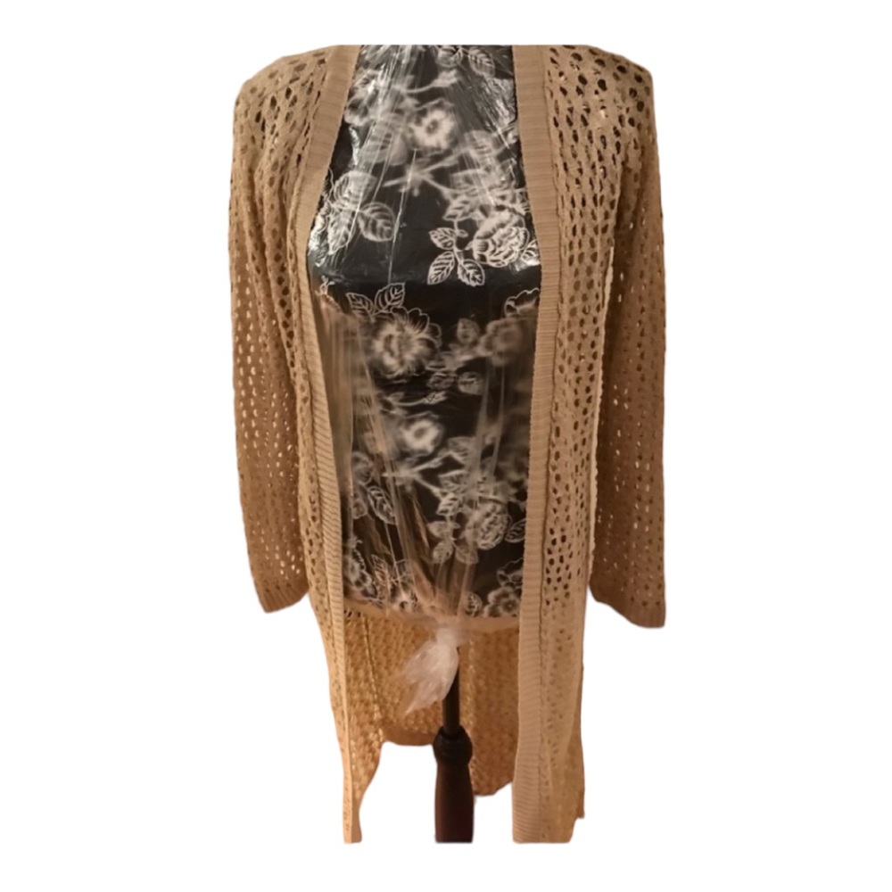 Say What size Medium Ivory crochet open front duster 3/4 length